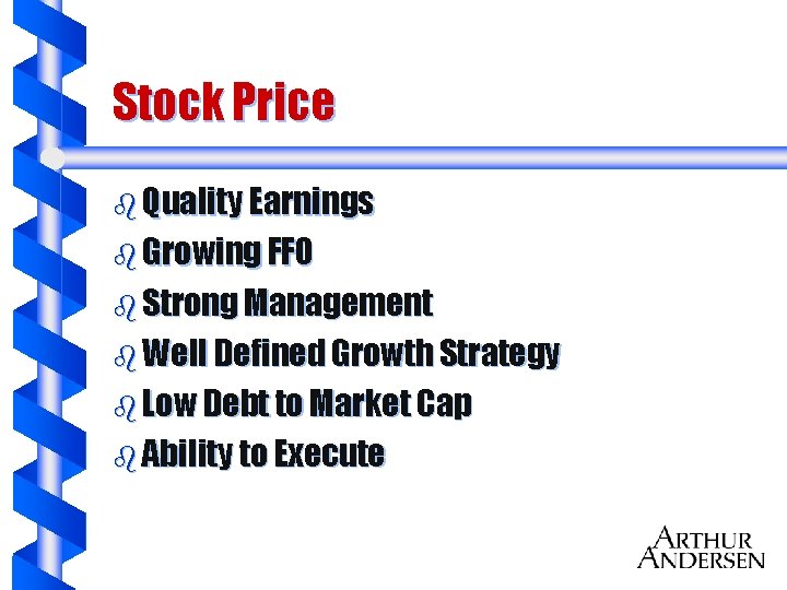 Stock Price b Quality Earnings b Growing FFO b Strong Management b Well Defined