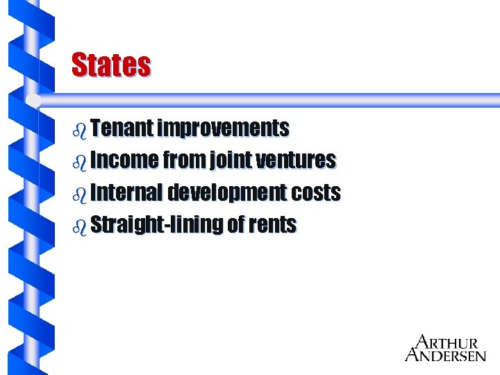 States b Tenant improvements b Income from joint ventures b Internal development costs b