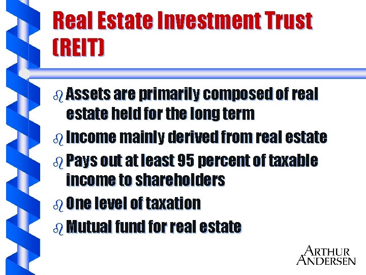 Real Estate Investment Trust (REIT) b Assets are primarily composed of real estate held