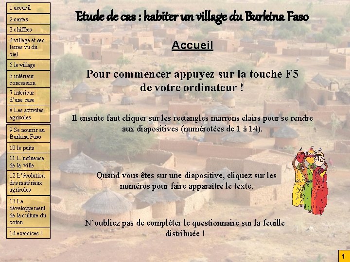 1 accueil 2 cartes Etude de cas : habiter un village du Burkina Faso