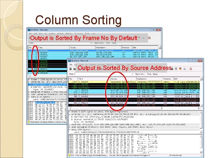 Column Sorting Output is Sorted By Frame No By Default Output is Sorted By