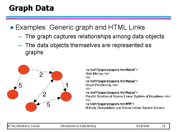 Graph Data l Examples: Generic graph and HTML Links – The graph captures relationships