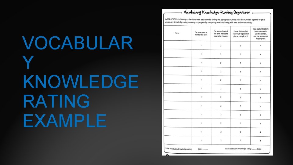 VOCABULAR Y KNOWLEDGE RATING EXAMPLE 