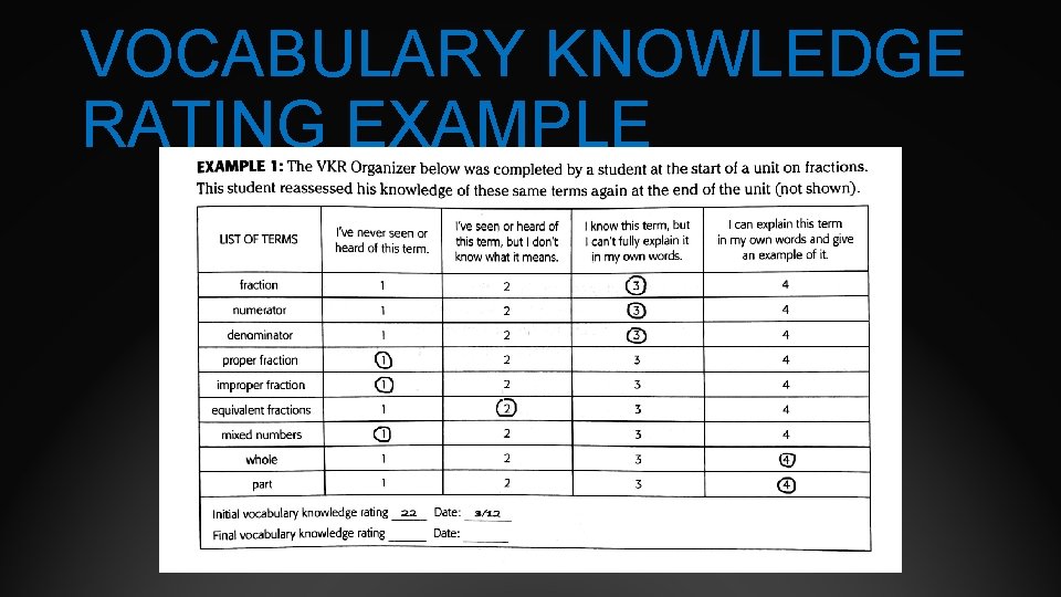 VOCABULARY KNOWLEDGE RATING EXAMPLE 