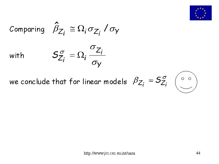 Comparing with we conclude that for linear models http: //www. jrc. cec. eu. int/uasa