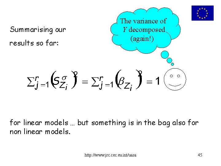 Summarising our results so far: The variance of Y decomposed (again!) for linear models