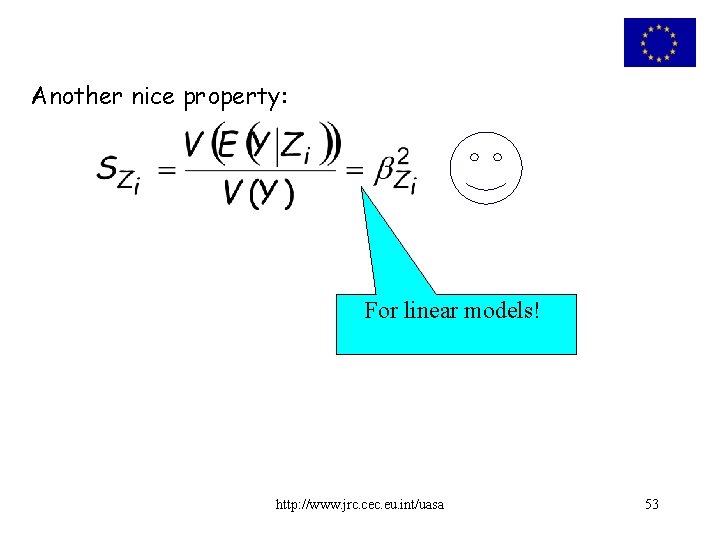 Another nice property: For linear models! http: //www. jrc. cec. eu. int/uasa 53 