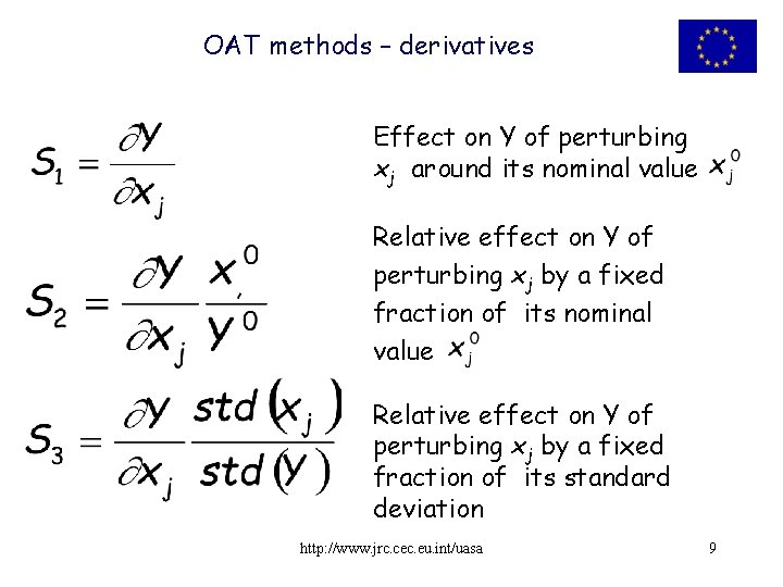 OAT methods – derivatives Effect on Y of perturbing xj around its nominal value