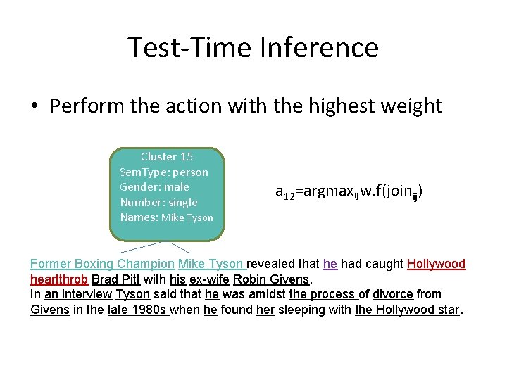 Test-Time Inference • Perform the action with the highest weight Cluster 15 Sem. Type: