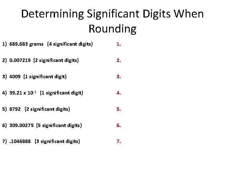 Determining Significant Digits When Rounding 1) 689. 683 grams (4 significant digits) 2) 0.