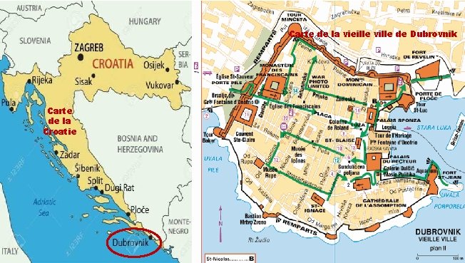 Carte de la vieille ville de Dubrovnik Carte de la Croatie 