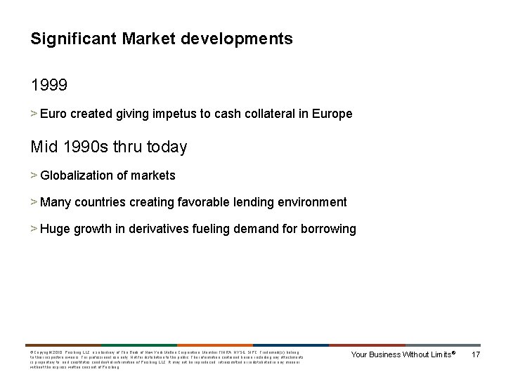 Significant Market developments 1999 > Euro created giving impetus to cash collateral in Europe