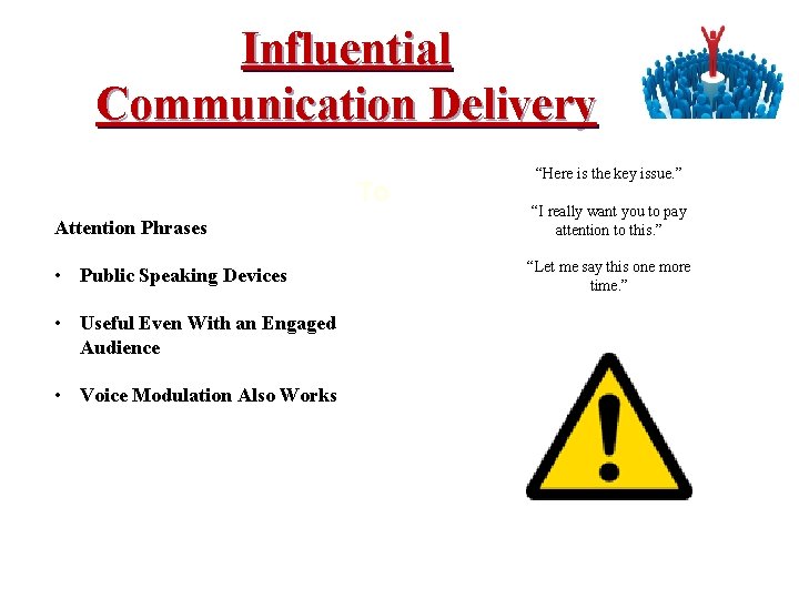 Influential Communication Delivery To “Here is the key issue. ” Attention Phrases “I really