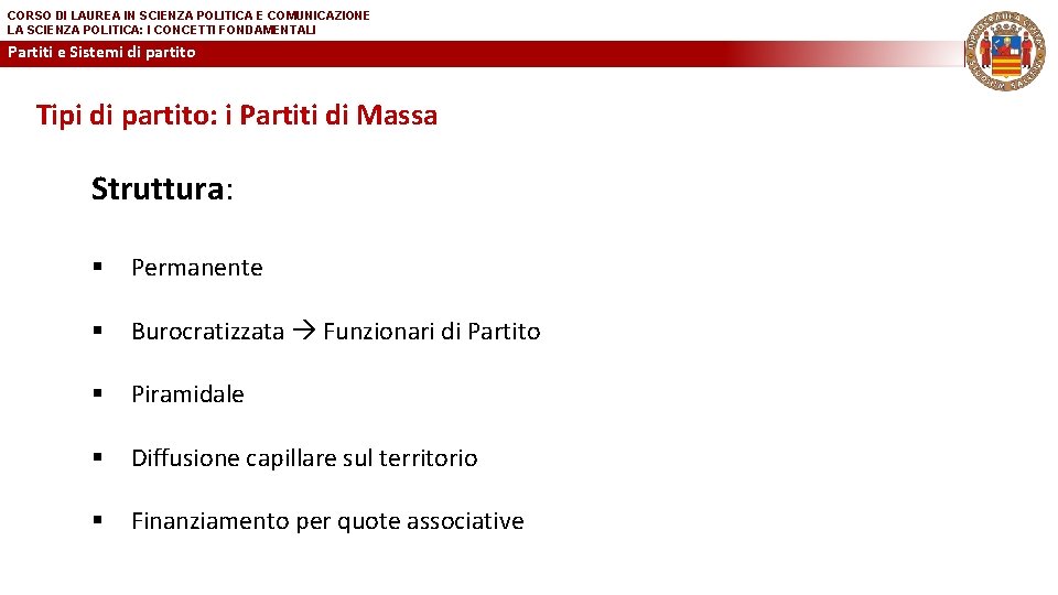 CORSO DI LAUREA IN SCIENZA POLITICA E COMUNICAZIONE LA SCIENZA POLITICA: I CONCETTI FONDAMENTALI