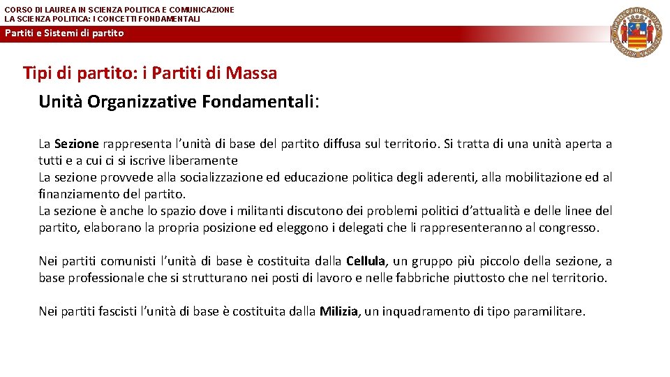 CORSO DI LAUREA IN SCIENZA POLITICA E COMUNICAZIONE LA SCIENZA POLITICA: I CONCETTI FONDAMENTALI