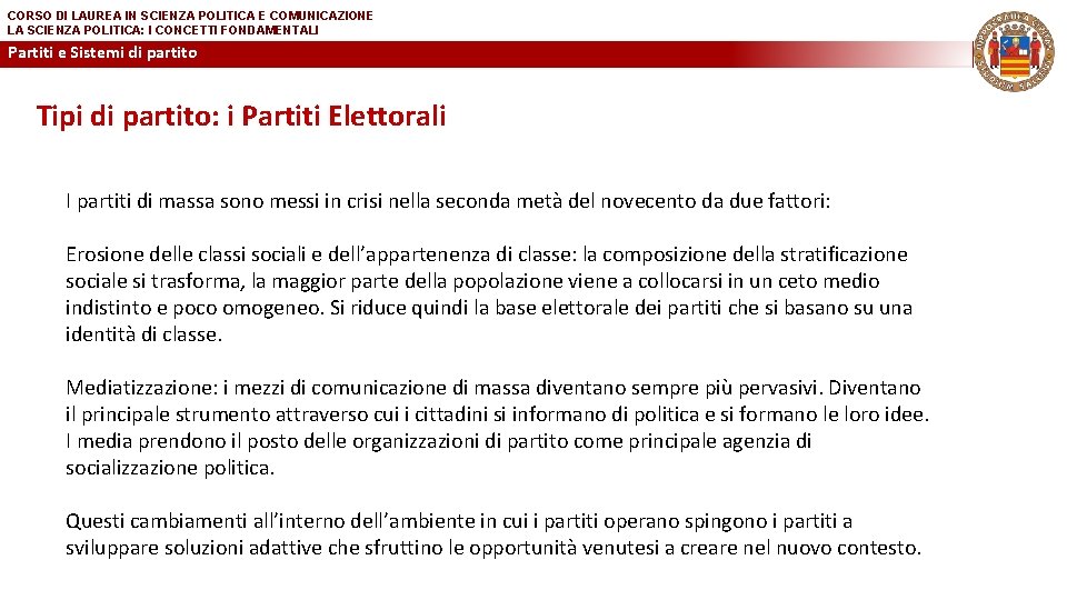 CORSO DI LAUREA IN SCIENZA POLITICA E COMUNICAZIONE LA SCIENZA POLITICA: I CONCETTI FONDAMENTALI