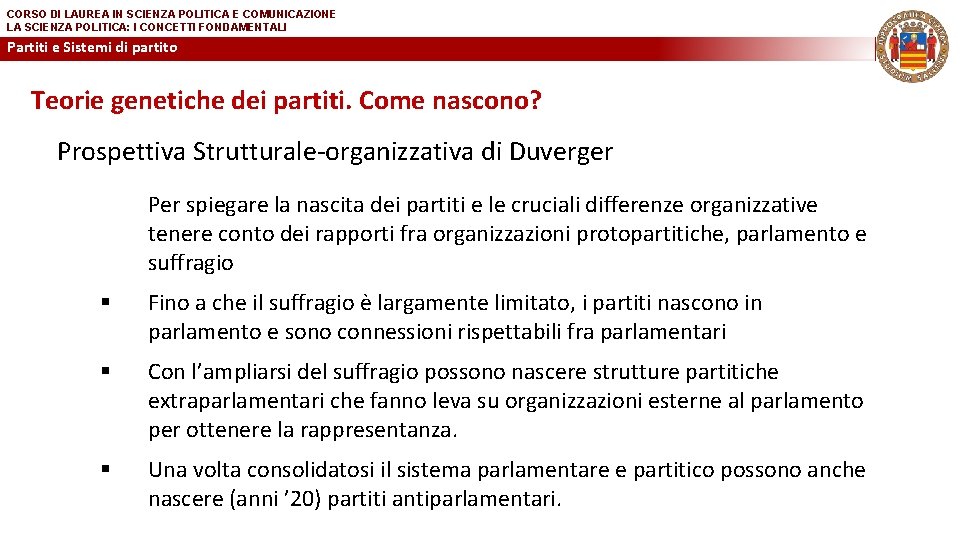 CORSO DI LAUREA IN SCIENZA POLITICA E COMUNICAZIONE LA SCIENZA POLITICA: I CONCETTI FONDAMENTALI