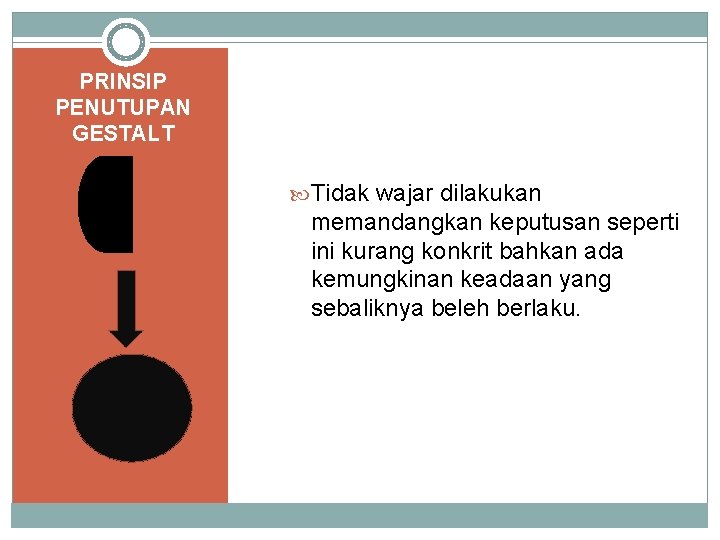 PRINSIP PENUTUPAN GESTALT Tidak wajar dilakukan memandangkan keputusan seperti ini kurang konkrit bahkan ada