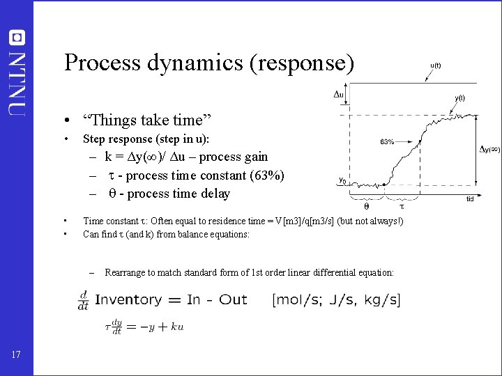 Process dynamics (response) • “Things take time” • Step response (step in u): – Process dynamics (response) • “Things take time” • Step response (step in u): –