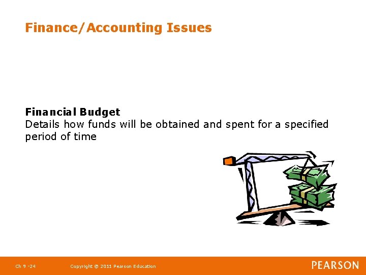 Finance/Accounting Issues Financial Budget Details how funds will be obtained and spent for a