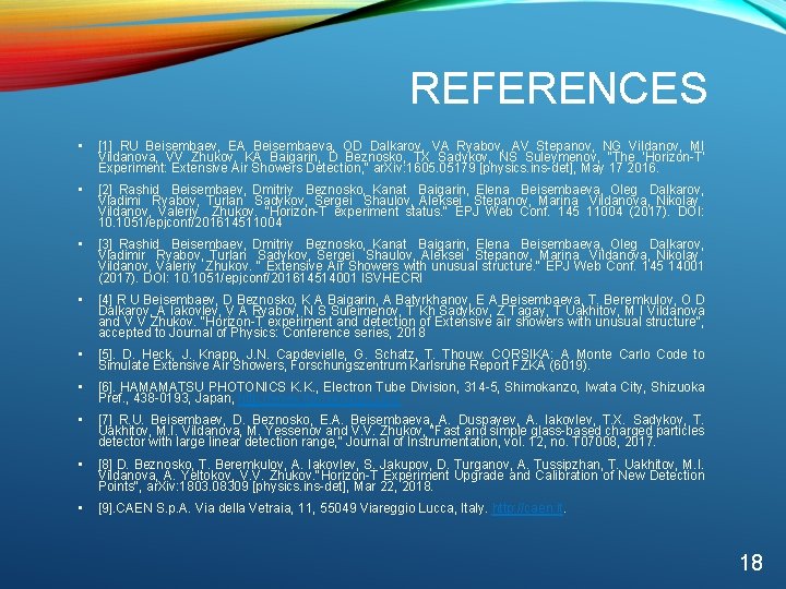 REFERENCES • [1] RU Beisembaev, EA Beisembaeva, OD Dalkarov, VA Ryabov, AV Stepanov, NG
