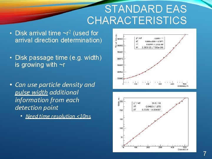 STANDARD EAS CHARACTERISTICS • Disk arrival time ~r 2 (used for arrival direction determination)