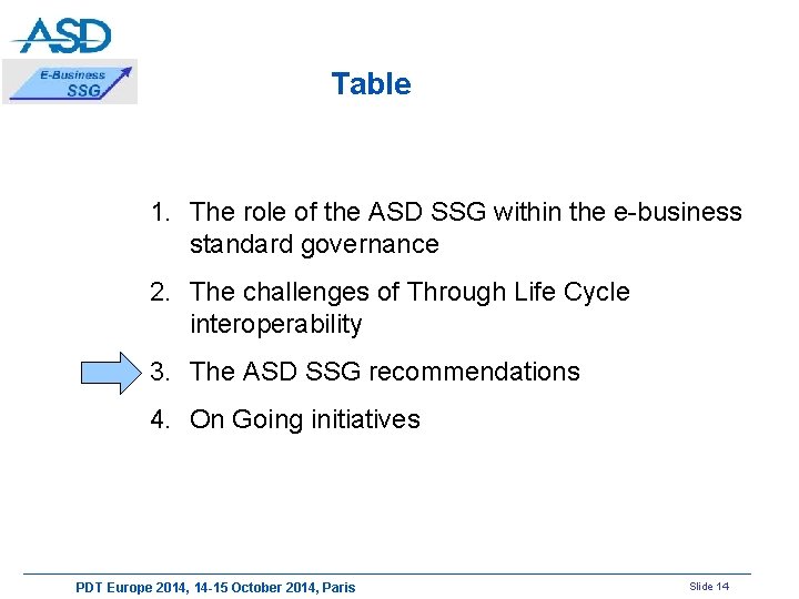 Table 1. The role of the ASD SSG within the e-business standard governance 2.