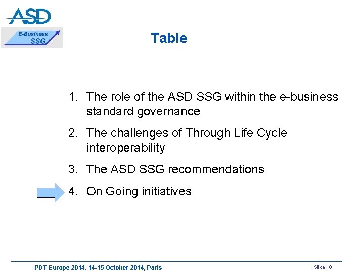 Table 1. The role of the ASD SSG within the e-business standard governance 2.