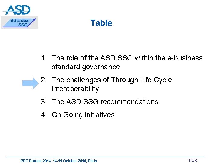 Table 1. The role of the ASD SSG within the e-business standard governance 2.