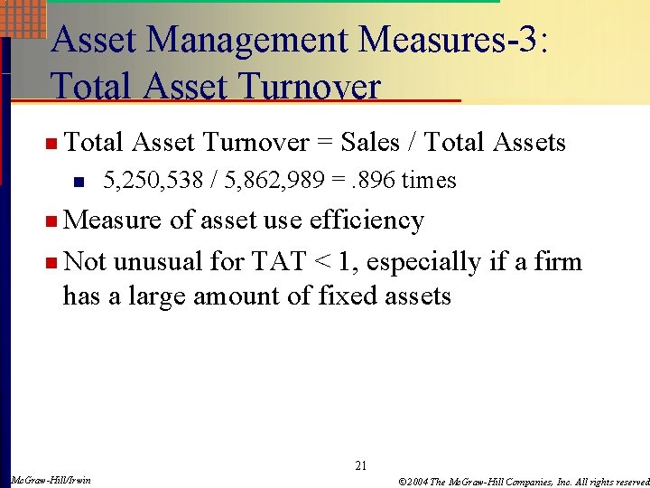 Asset Management Measures-3: Total Asset Turnover n Total n Asset Turnover = Sales /
