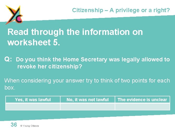 Citizenship – A privilege or a right? Read through the information on worksheet 5.