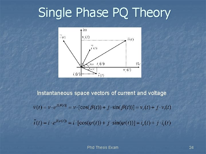 Single Phase PQ Theory Instantaneous space vectors of current and voltage. Phd Thesis Exam