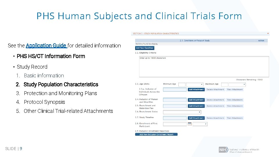 PHS Human Subjects and Clinical Trials Form See the Application Guide for detailed information