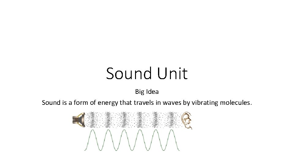 Sound Unit Big Idea Sound is a form of energy that travels in waves