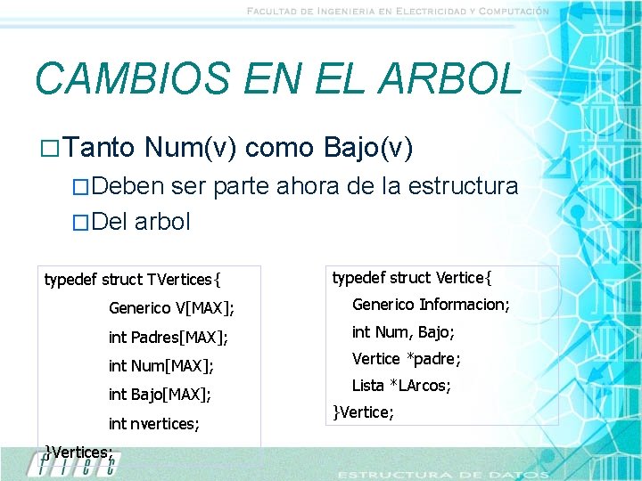 CAMBIOS EN EL ARBOL � Tanto Num(v) como Bajo(v) �Deben ser parte ahora de