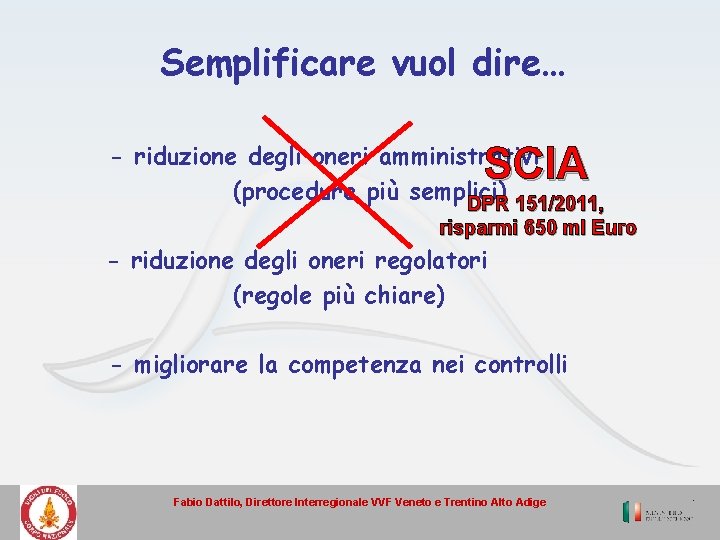 Semplificare vuol dire… - riduzione degli oneri amministrativi (procedure più semplici) DPR 151/2011, SCIA