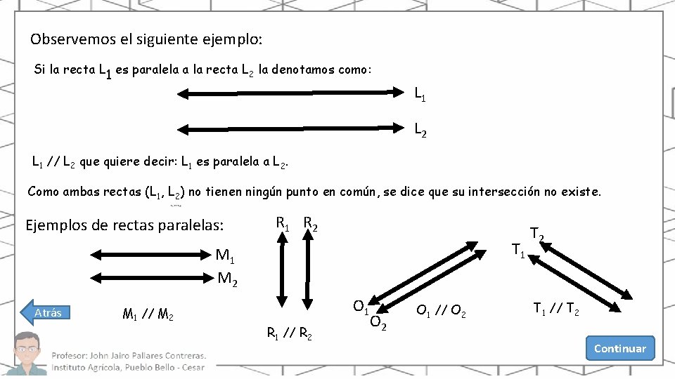 Observemos el siguiente ejemplo: Si la recta L 1 es paralela a la recta