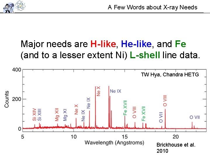 A Few Words about X-ray Needs Major needs are H-like, He-like, and Fe (and A Few Words about X-ray Needs Major needs are H-like, He-like, and Fe (and