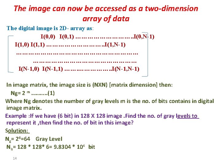 The image can now be accessed as a two-dimension array of data The digital