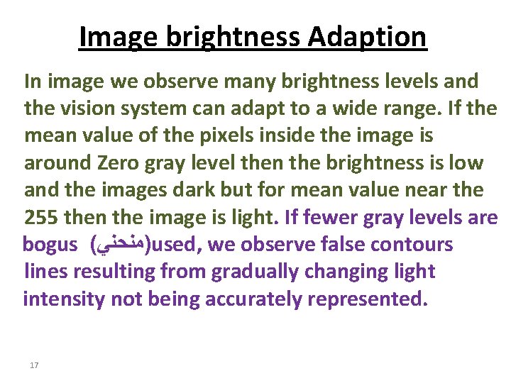 Image brightness Adaption In image we observe many brightness levels and the vision system