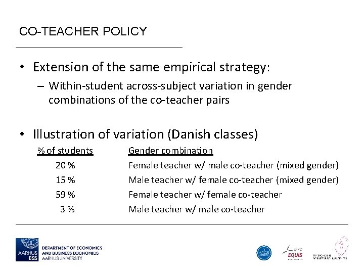 CO-TEACHER POLICY • Extension of the same empirical strategy: – Within-student across-subject variation in