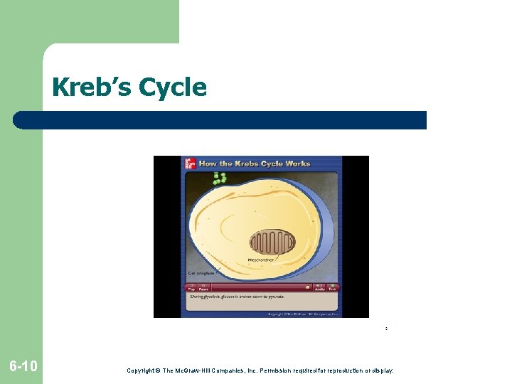 Kreb’s Cycle 6 -10 Copyright © The Mc. Graw-Hill Companies, Inc. Permission required for Kreb’s Cycle 6 -10 Copyright © The Mc. Graw-Hill Companies, Inc. Permission required for