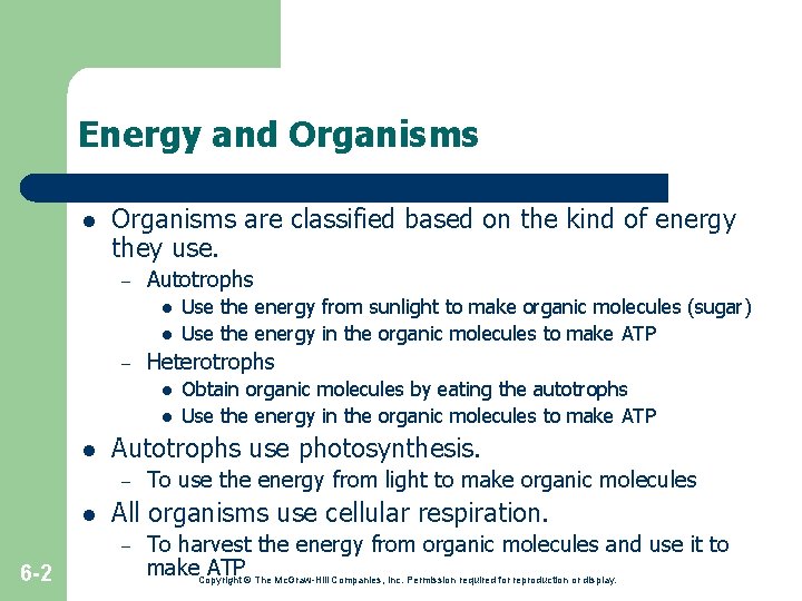 Energy and Organisms l Organisms are classified based on the kind of energy they Energy and Organisms l Organisms are classified based on the kind of energy they