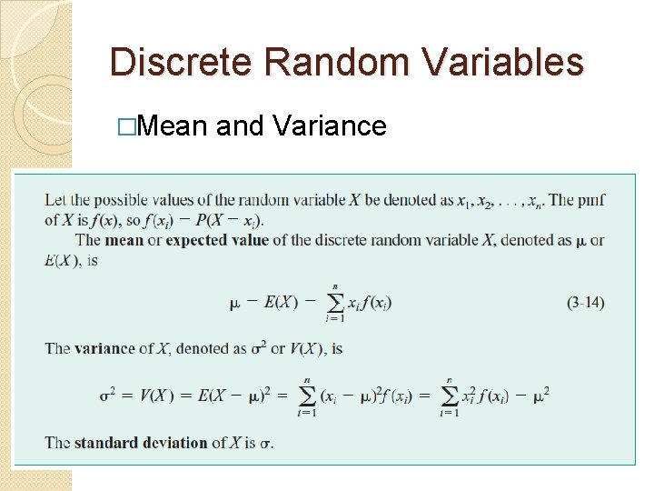 Discrete Random Variables �Mean and Variance 