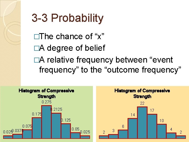 3 -3 Probability �The chance of “x” �A degree of belief �A relative frequency