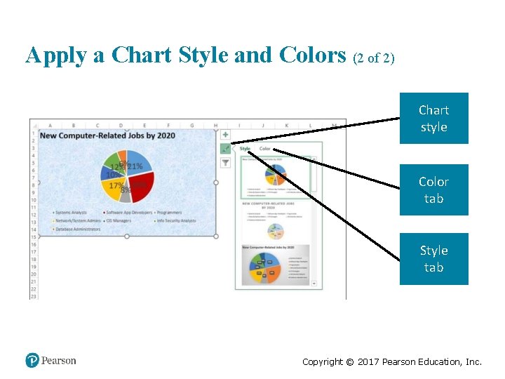 Apply a Chart Style and Colors (2 of 2) Chart style Color tab Style