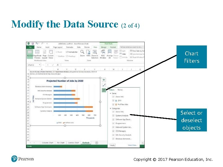 Modify the Data Source (2 of 4) Chart Filters Select or deselect objects Copyright