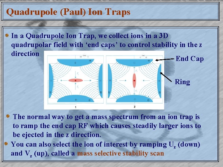 Quadrupole (Paul) Ion Traps In a Quadrupole Ion Trap, we collect ions in a