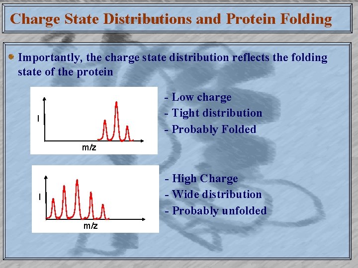 Charge State Distributions and Protein Folding Importantly, the charge state distribution reflects the folding