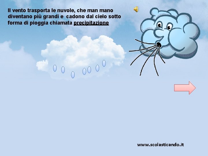 Il vento trasporta le nuvole, che mano diventano più grandi e cadono dal cielo